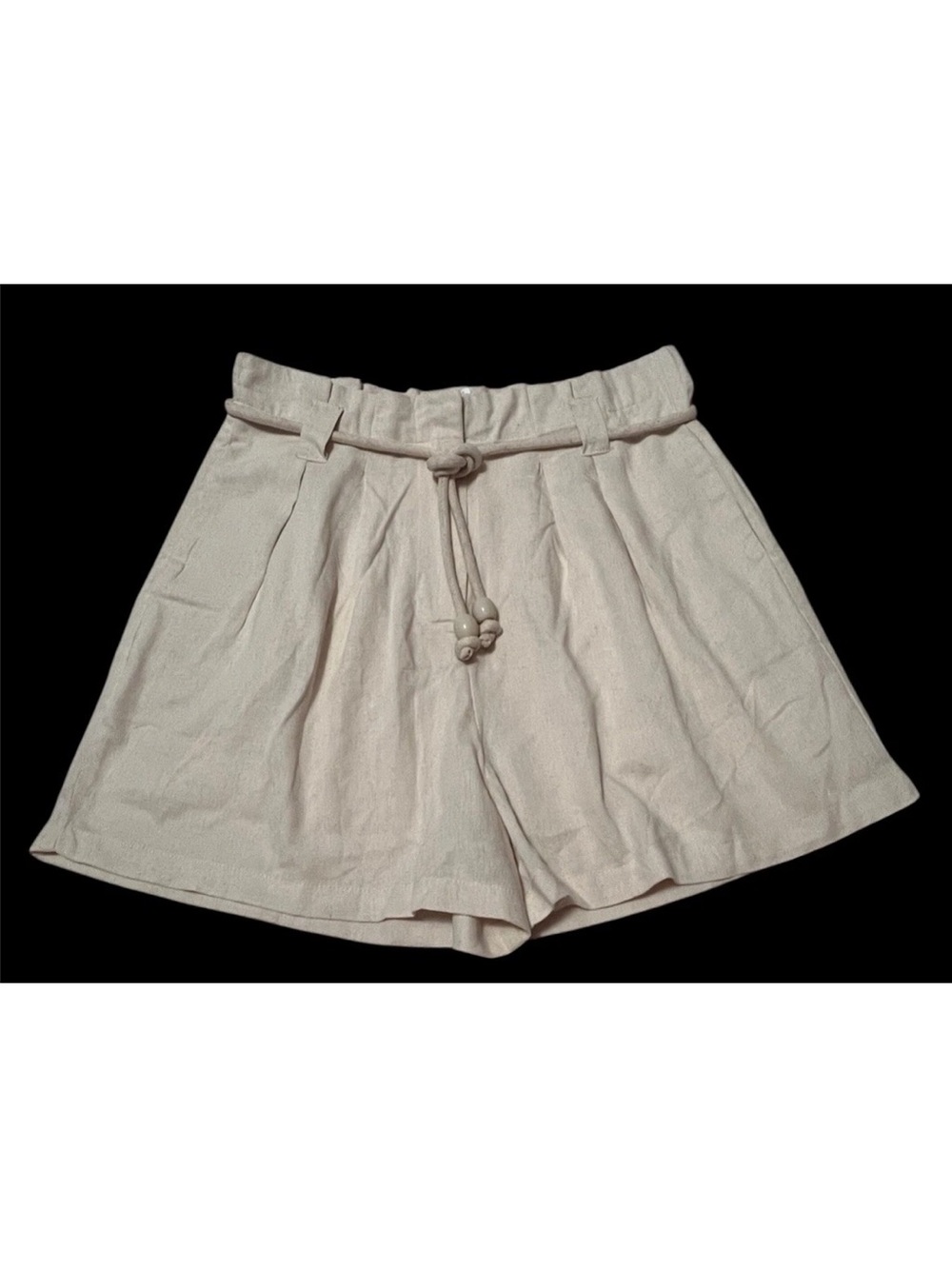 Marfinno High Waist Ecru Linen Viscose Pleated Clochard Paper Bag Shorts Sz 32